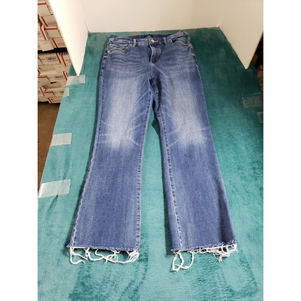 Express Jeans Size Medium Womens Blue Stretch Pants Denim High Rise Flared Crop